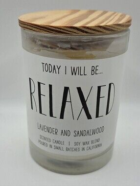 Leoben Co Relaxed Lavender Sandalwood Soy Wax Blend Candle Wood Lid 9oz